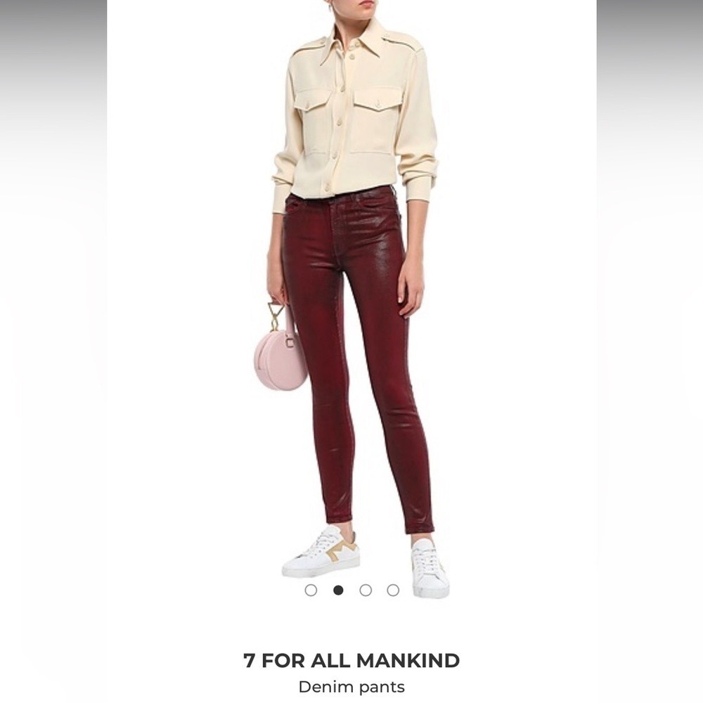 7 for‎ all of Mankind HIGH WAIST ANKLE SKINNY IN COATED Burgundy Sz 29
